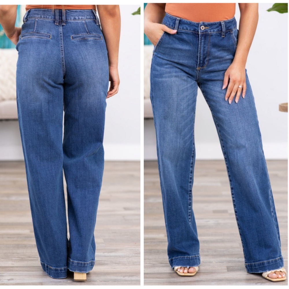 KanCan Women's High Rise Flare Jeans in Dark Blue
